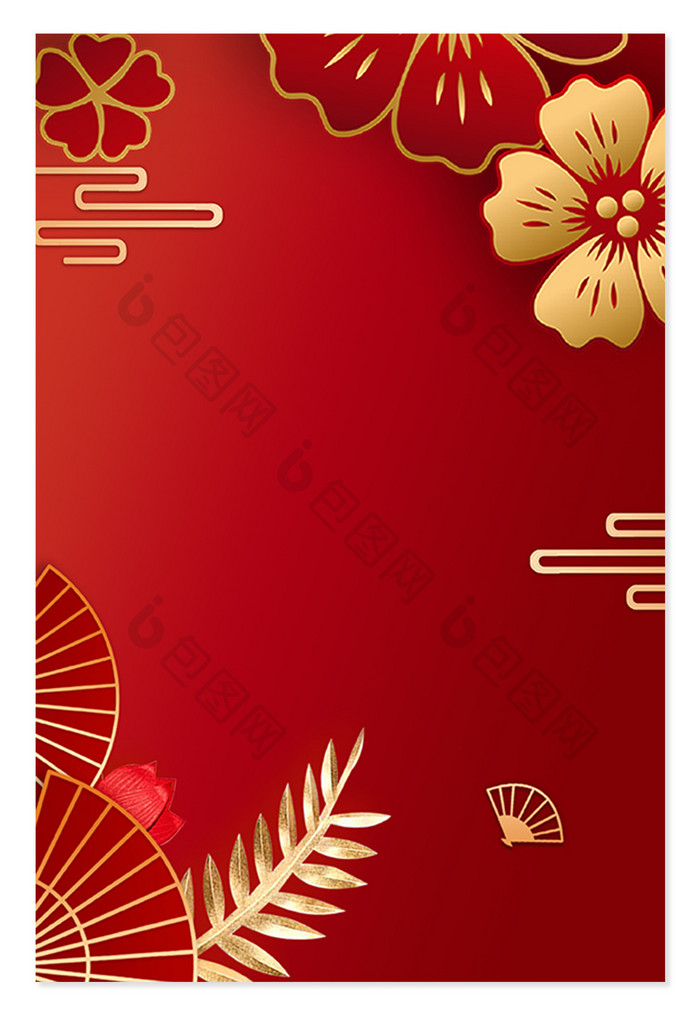 红色喜庆中国风剪纸风国潮花卉背景