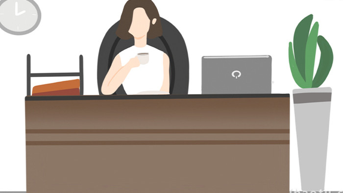 易用卡通mg动画女人办公室喝咖啡