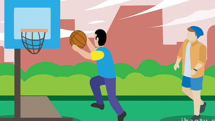 易用卡通mg动画篮球场两男孩打篮球