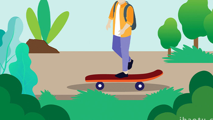 易用卡通mg动画公园男孩滑滑板车