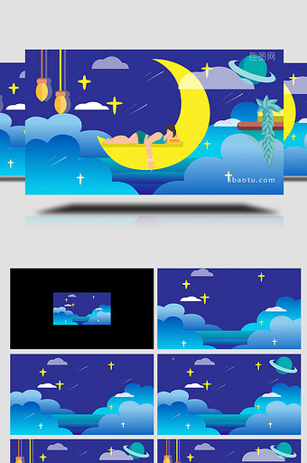 易用卡通mg动画女孩抱着月亮睡觉图片