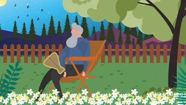 易用卡通mg动画树下老爷爷坐着扇风乘凉