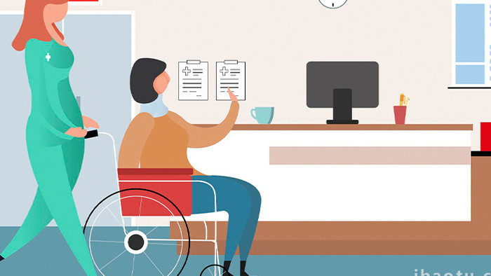 易用卡通mg动画医院护士推轮椅病人行走