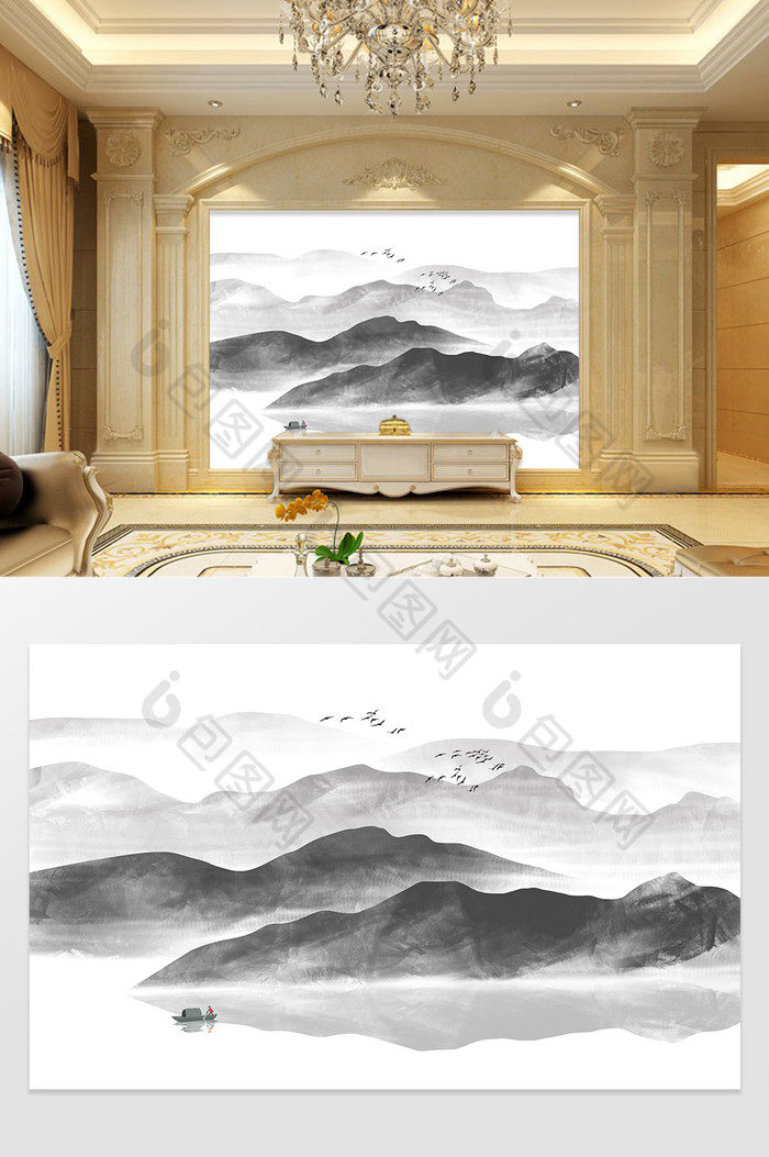 意境山水背景墙图片图片