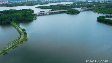 自然风景航拍广州东莞松山湖景区自然山水视
