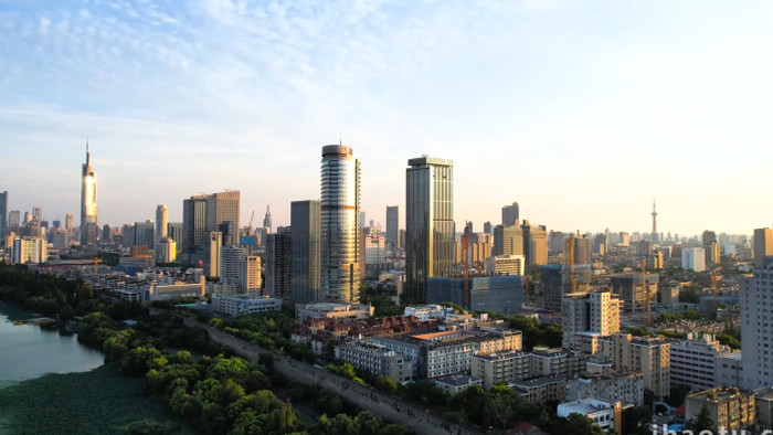 城市地标南京城市天际线高楼大厦紫峰4K