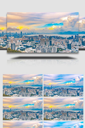 震撼俯瞰深圳湾城市晚霞天空彩云8K延时图片