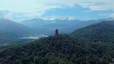 城市旅游震撼山顶古塔建筑航拍