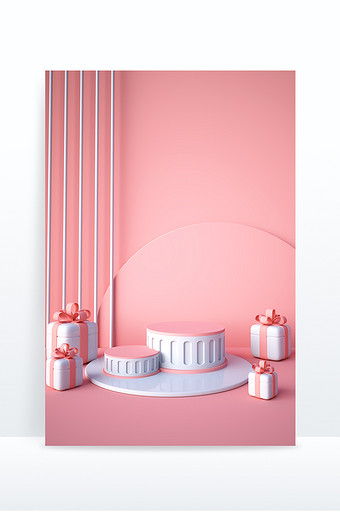 C4D创意清新粉色礼盒组合电商展台场景图片