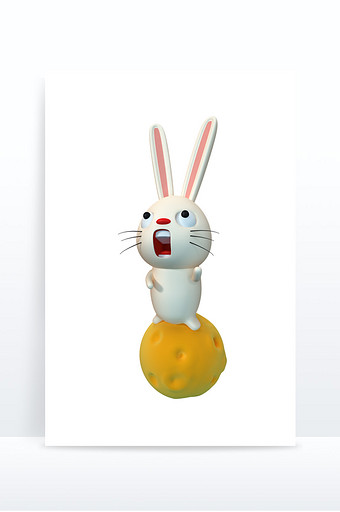 中秋卡通创意立体3D玉兔元素图片