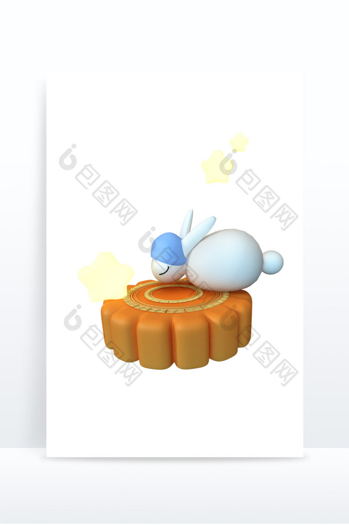 创意立体3D玉兔月饼中秋元素