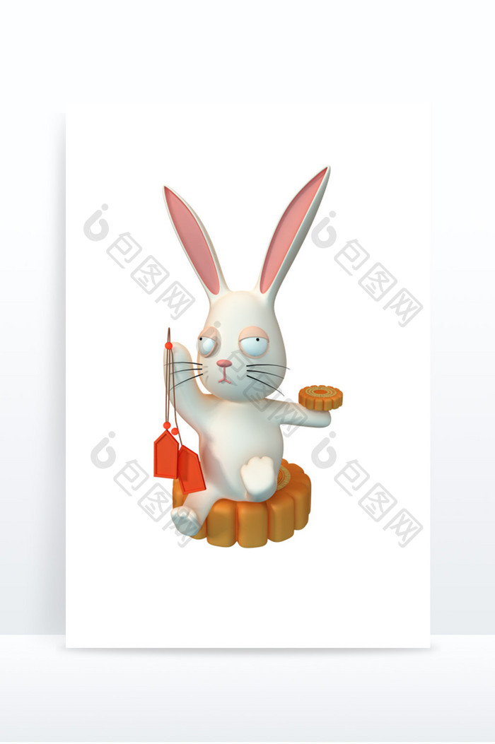 创意3D立体兔子中秋元素