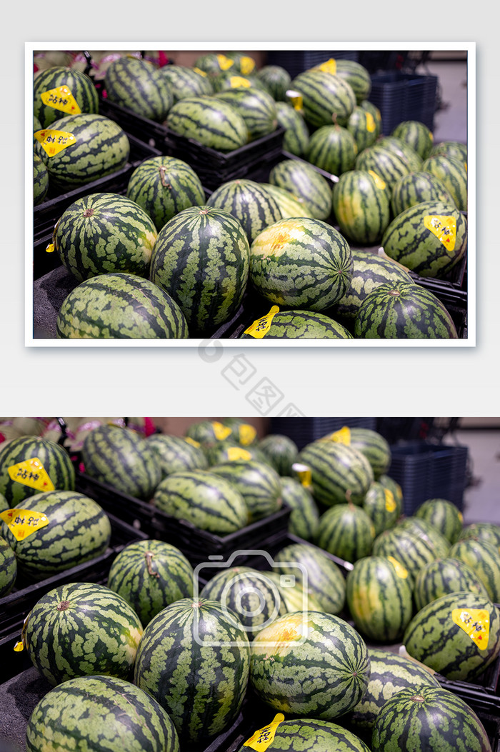 超市摆放的绿色健康西瓜图片图片