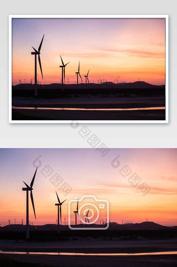 夕阳下的福建平潭长江澳风力发电新能源图片图片