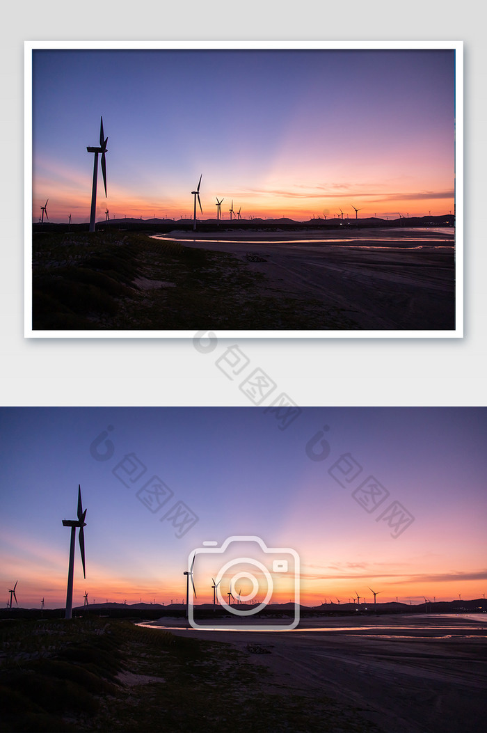 夕阳下的福建平潭长江澳风车风力发电新能源图片图片