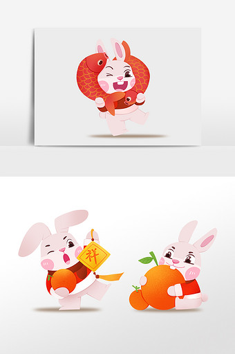 卡通手绘新春兔年好运锦鲤大吉大利兔子形象图片