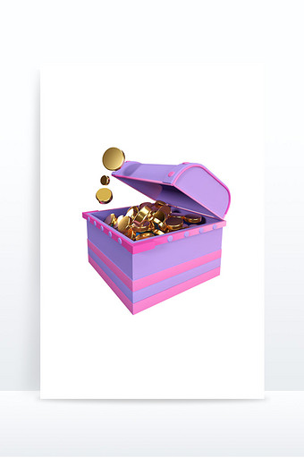 紫色电商立体3D金融宝箱元素图片