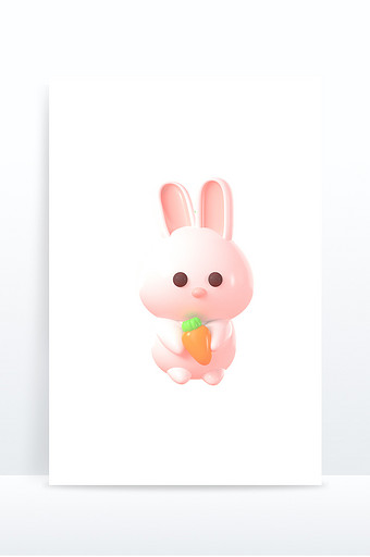 3D渲染兔子吃胡萝卜元素图片