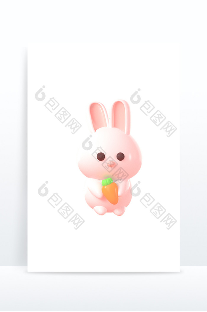 3D渲染兔子吃胡萝卜元素