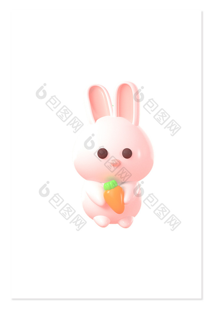 3D渲染兔子吃胡萝卜元素
