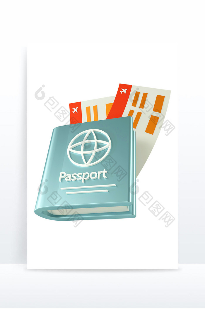 C4D护照飞机票装饰元素