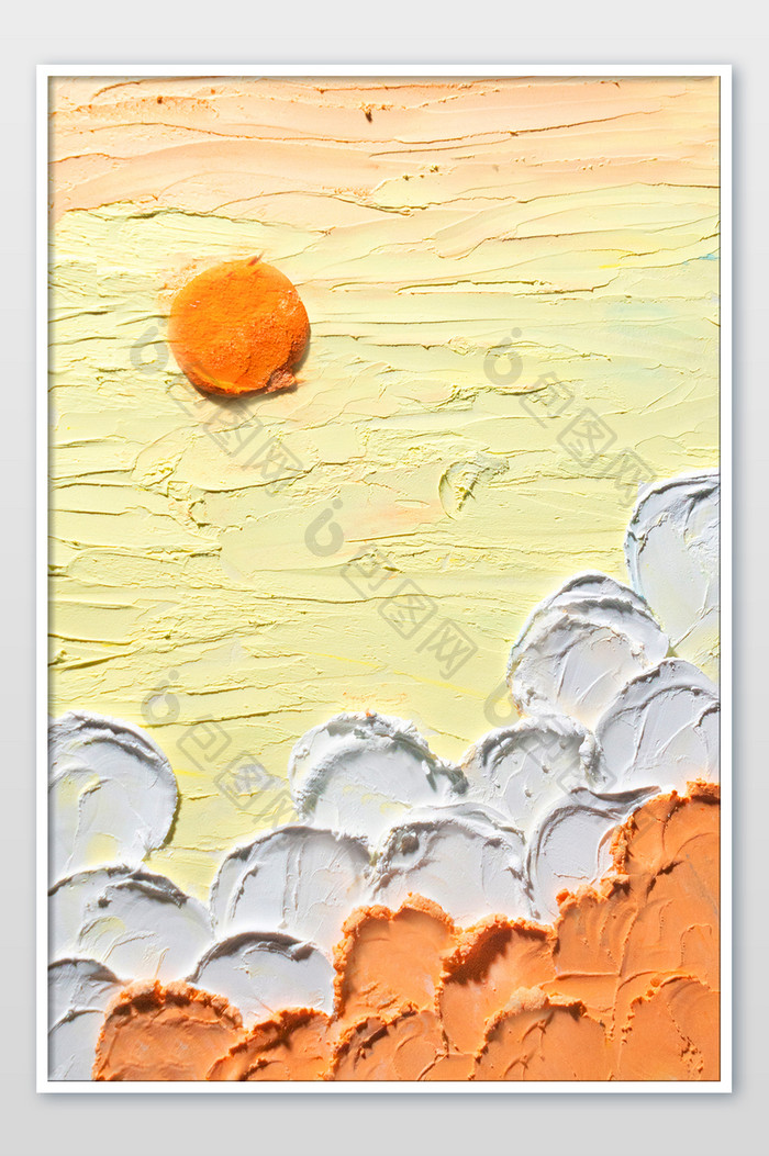 橙色白色肉色重彩油画棒云彩太阳