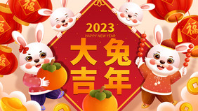 欢乐小兔子闹新春2023兔年大吉插画