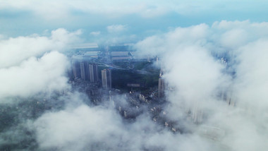 震撼城市高空云海风光航拍