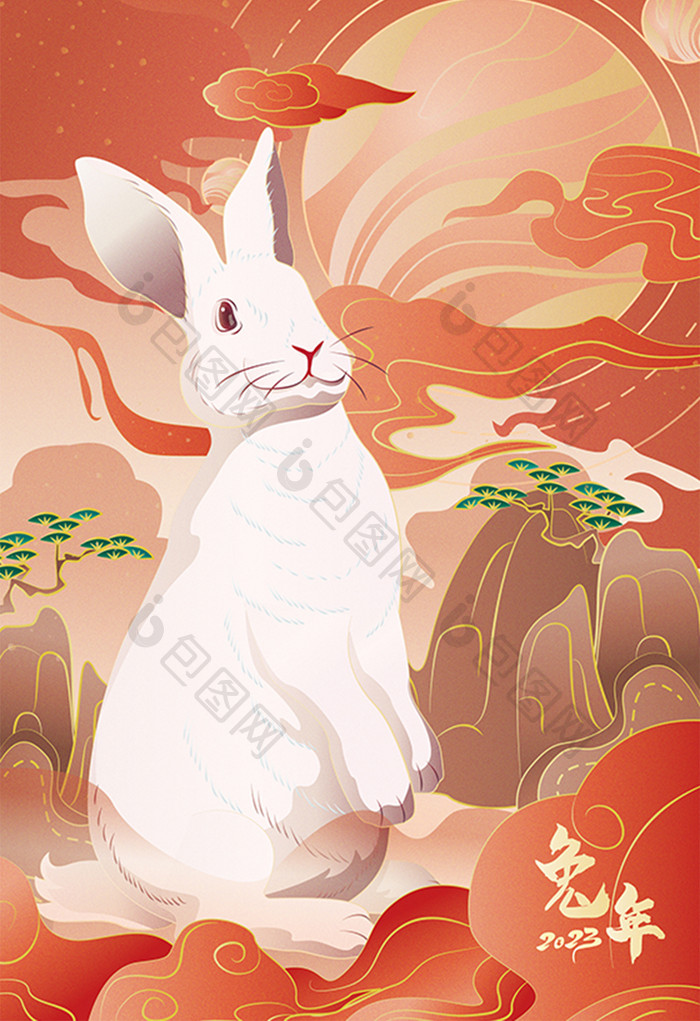 2023年兔年中国风插画
