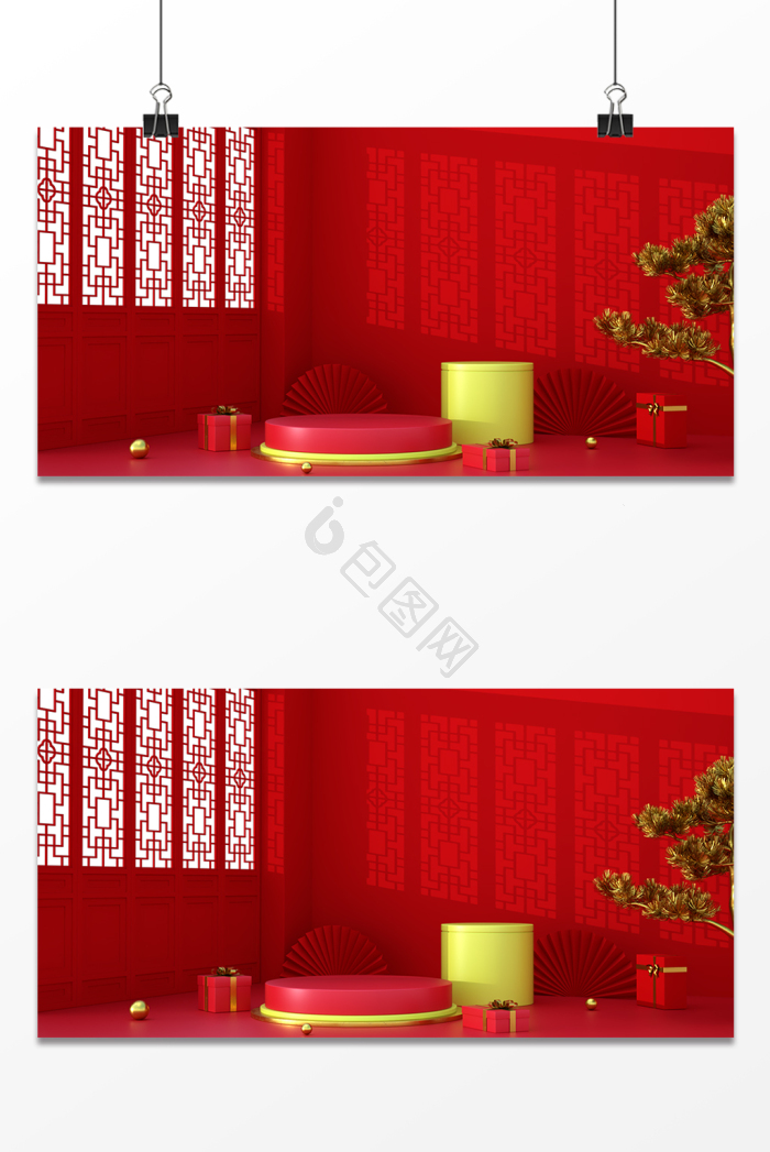 【c4d中式国潮金红配色电商展台】图片下载-包图网