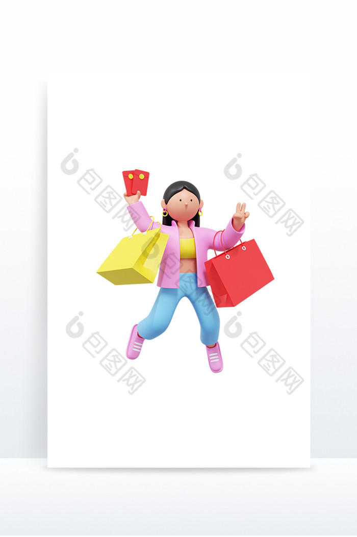 3D购物人物女士红包购物袋图片图片