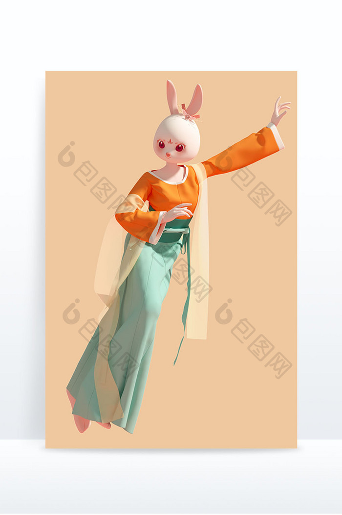 新年3D兔子拟人物国潮风形象图