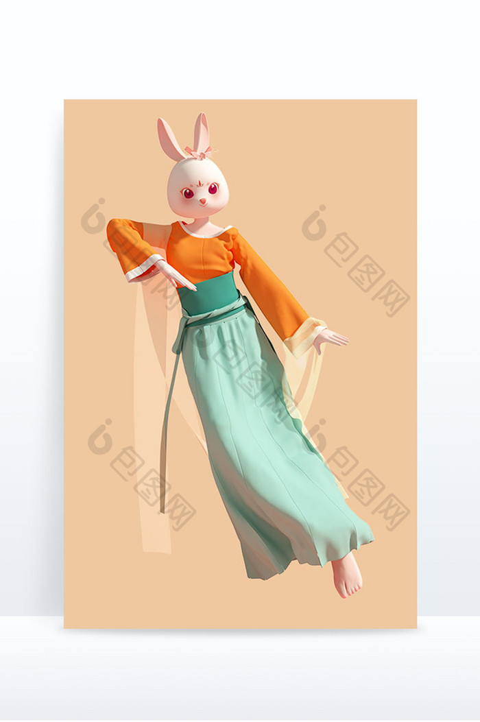 新年3D兔子拟人物国潮风形象
