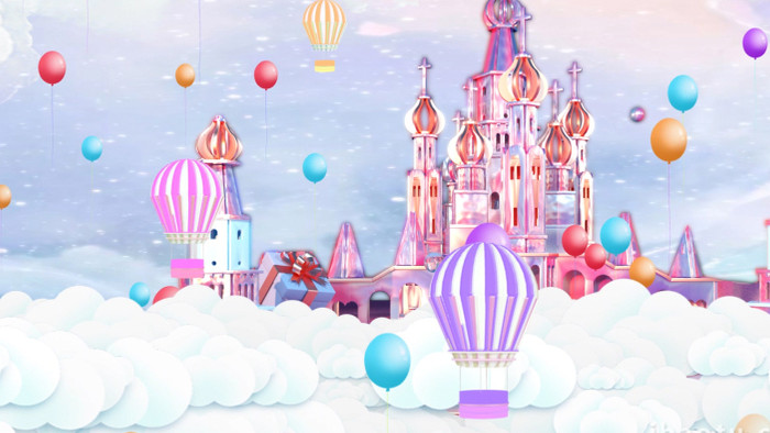 卡通粉色天空城堡背景AE模板