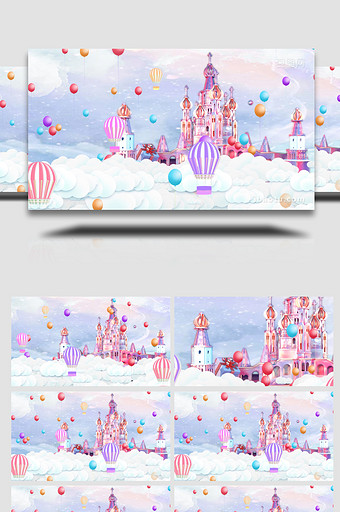 卡通粉色天空城堡背景AE模板图片