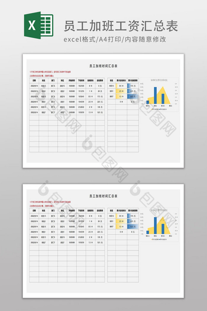 通用自动化加班工资汇总表图片图片