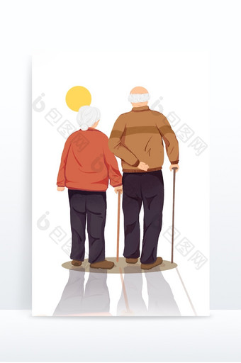 重阳节老人背影手绘元素图片