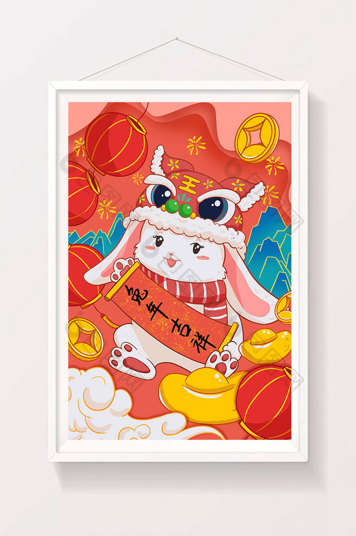 红色新春中国风兔年吉祥春节插图