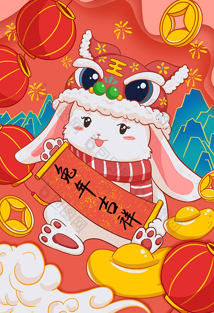 红色新春中国风兔年吉祥春节插图