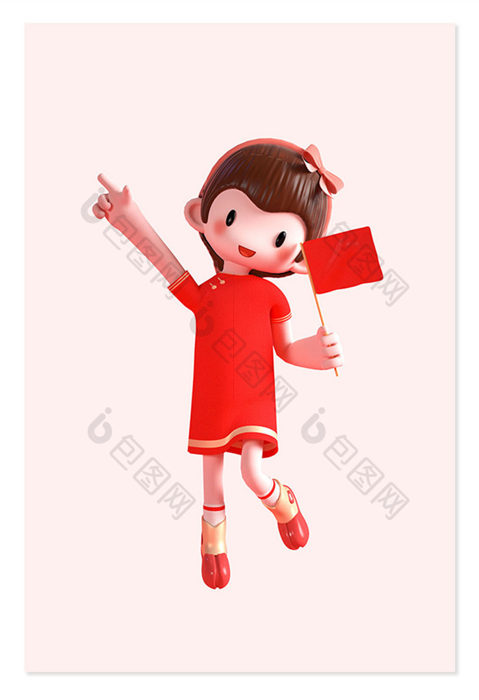 新年红色喜庆3D卡通小女孩