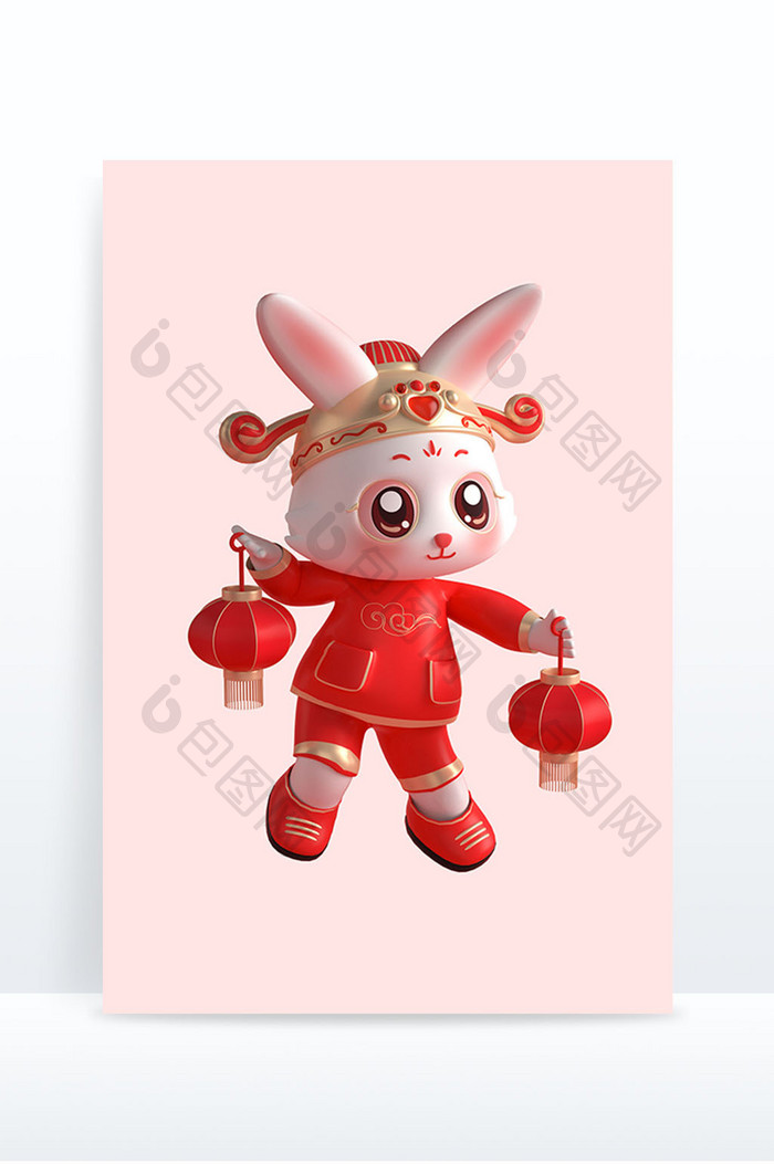 兔年红色喜庆3D可爱兔子形象3
