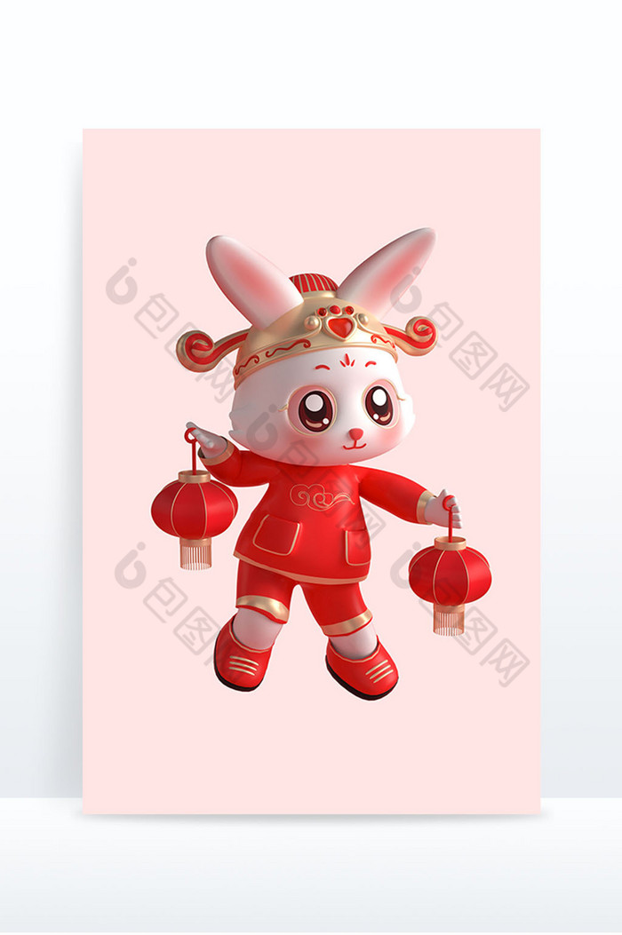 3D可爱兔子喜庆红色图片