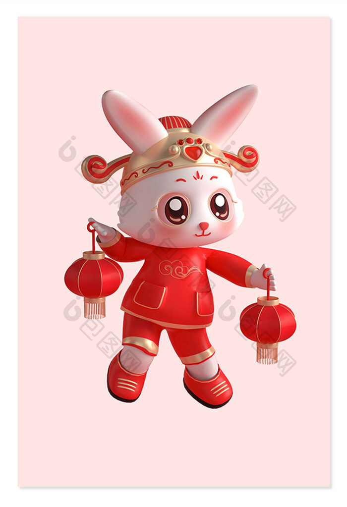 兔年红色喜庆3D可爱兔子形象3