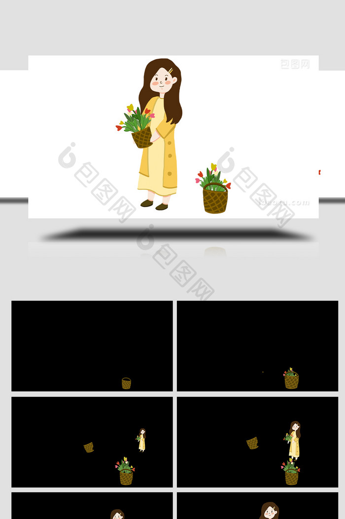 易用卡通mg动画女孩抱着花卖花