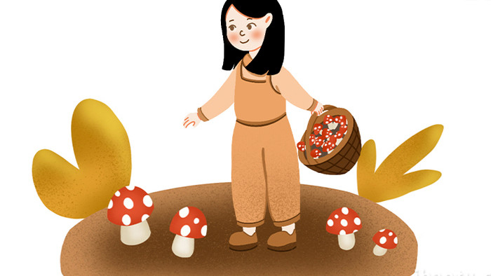 易用卡通mg动画女孩采蘑菇