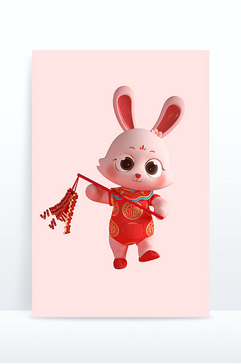兔年3D红色喜庆可爱卡通兔子图片