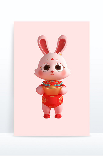 兔年3D红色喜庆可爱卡通兔子3图片