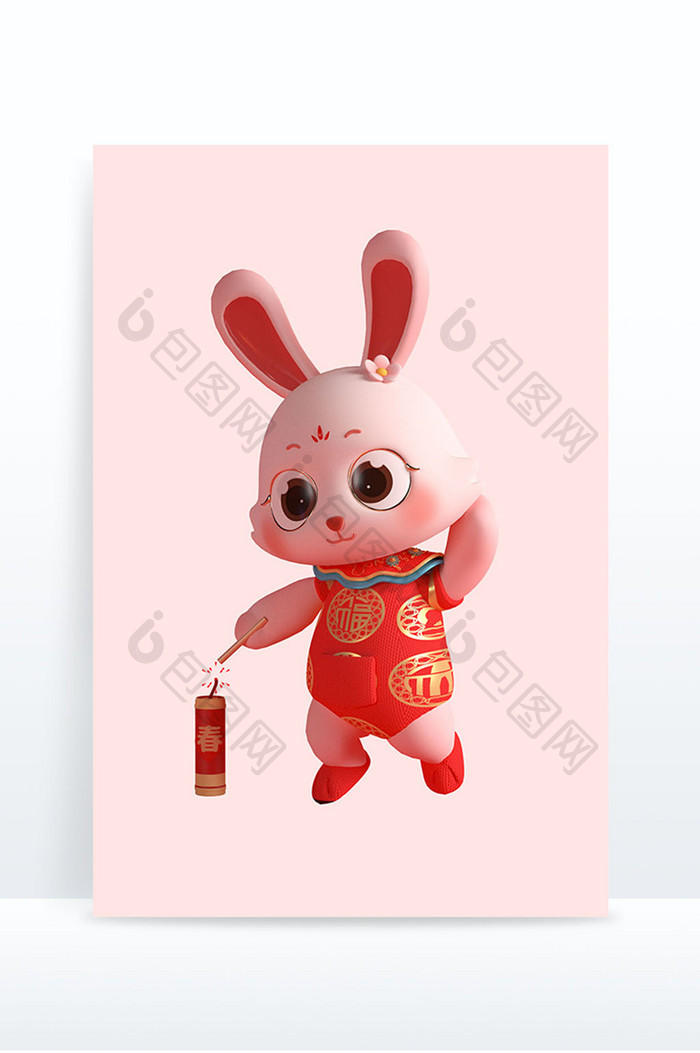 兔年3D红色喜庆可爱卡通兔子4