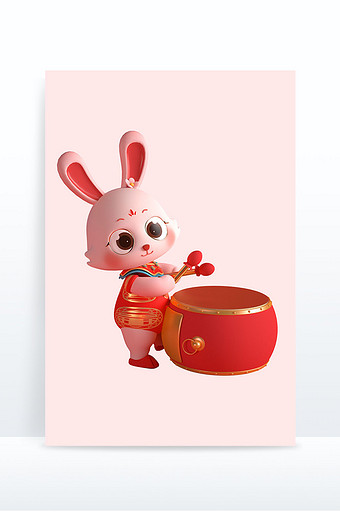 兔年3D红色喜庆可爱卡通兔子5图片