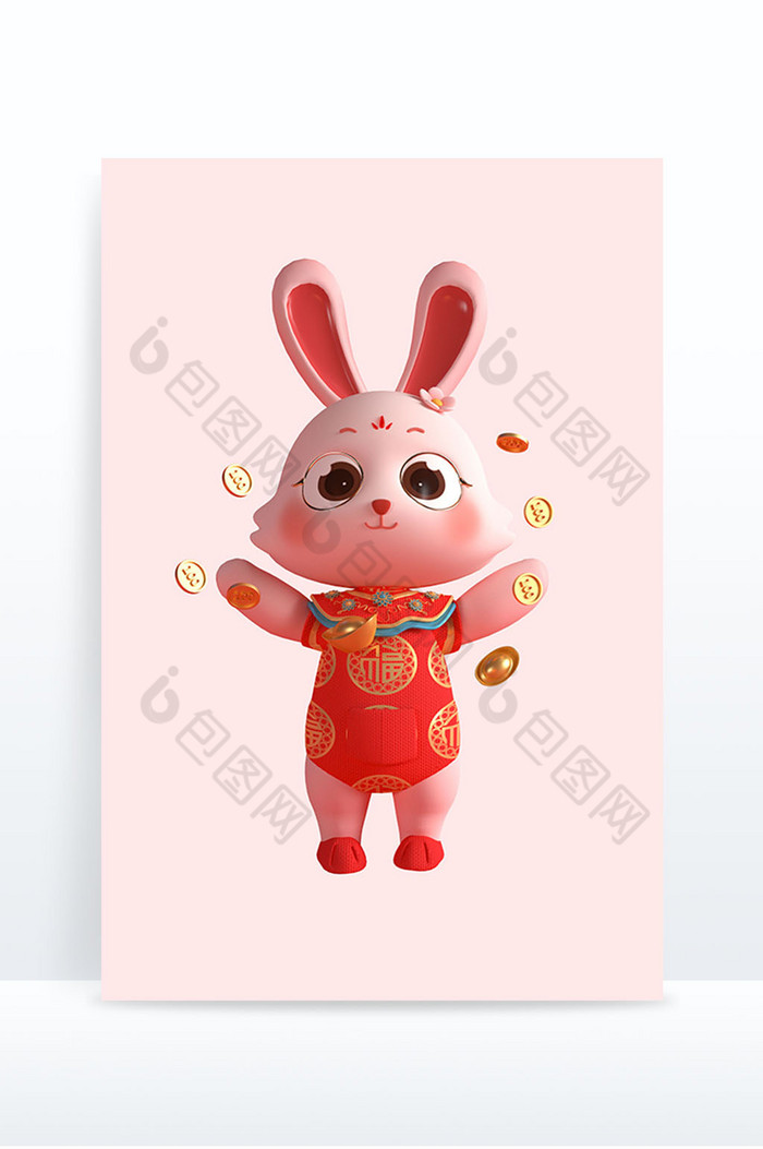 兔年3D红色喜庆可爱卡通兔子6图片图片
